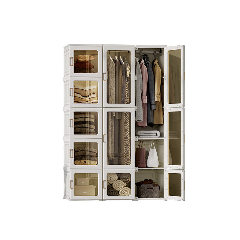 Guardaroba pieghevole di plastica autoportante contemporaneo con ripiani in bianco