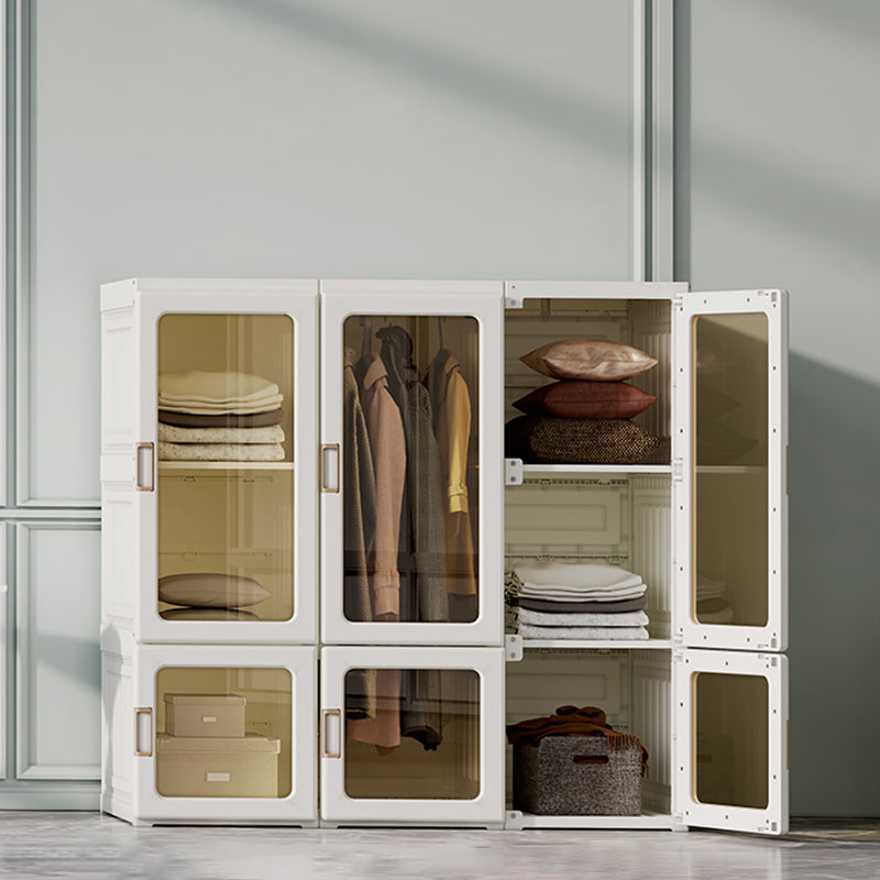 Guardaroba pieghevole di plastica autoportante contemporaneo con ripiani in bianco