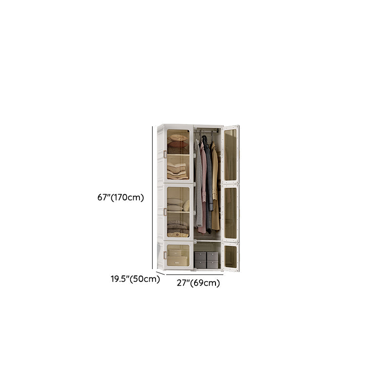 Guardaroba pieghevole di plastica autoportante contemporaneo con ripiani in bianco