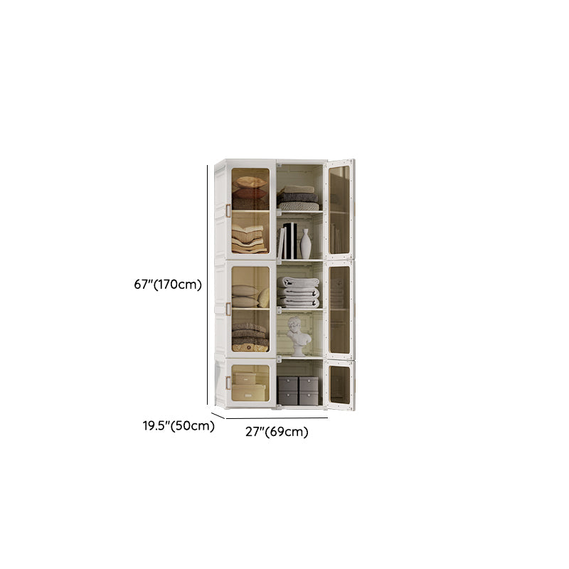 Guardaroba pieghevole di plastica autoportante contemporaneo con ripiani in bianco