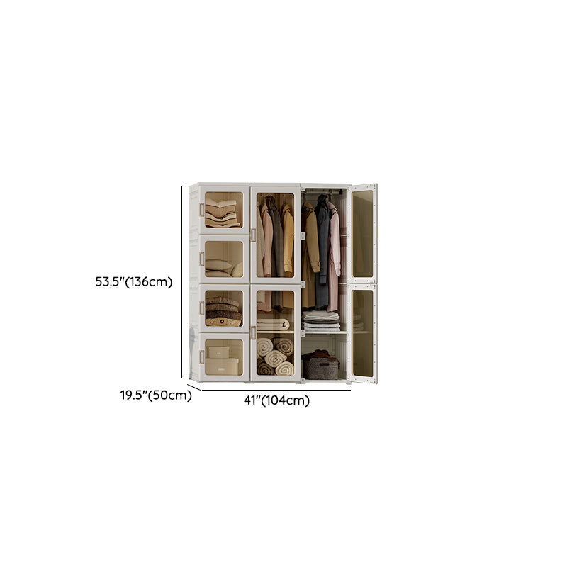 Guardaroba pieghevole di plastica autoportante contemporaneo con ripiani in bianco