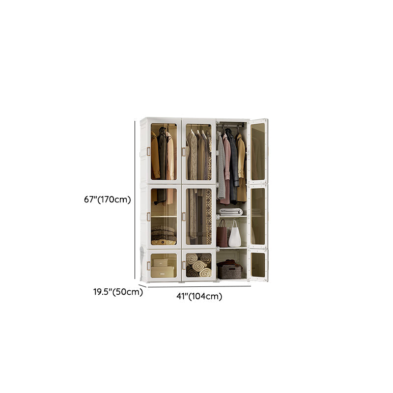Guardaroba pieghevole di plastica autoportante contemporaneo con ripiani in bianco