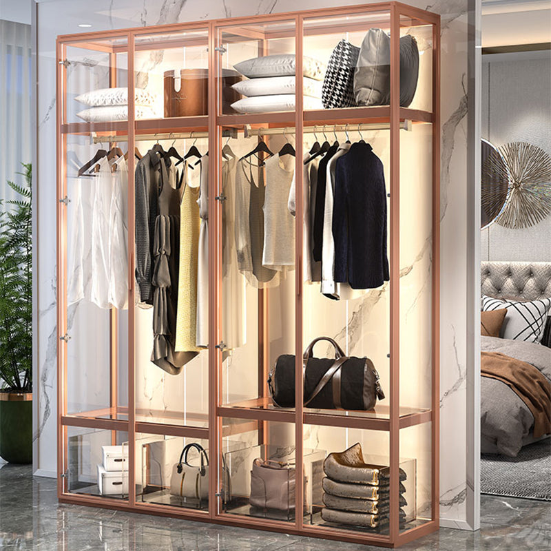 Contemporary Tempered Glass Wardrobe Armoire Freestanding Wardrobe with Shelves Clearhalo 'Armoires & Wardrobes' 'armoires_wardrobes' 'Bedroom Furniture' 'furn' 'furn_armoires_wardrobes' 'Furniture' 6953859