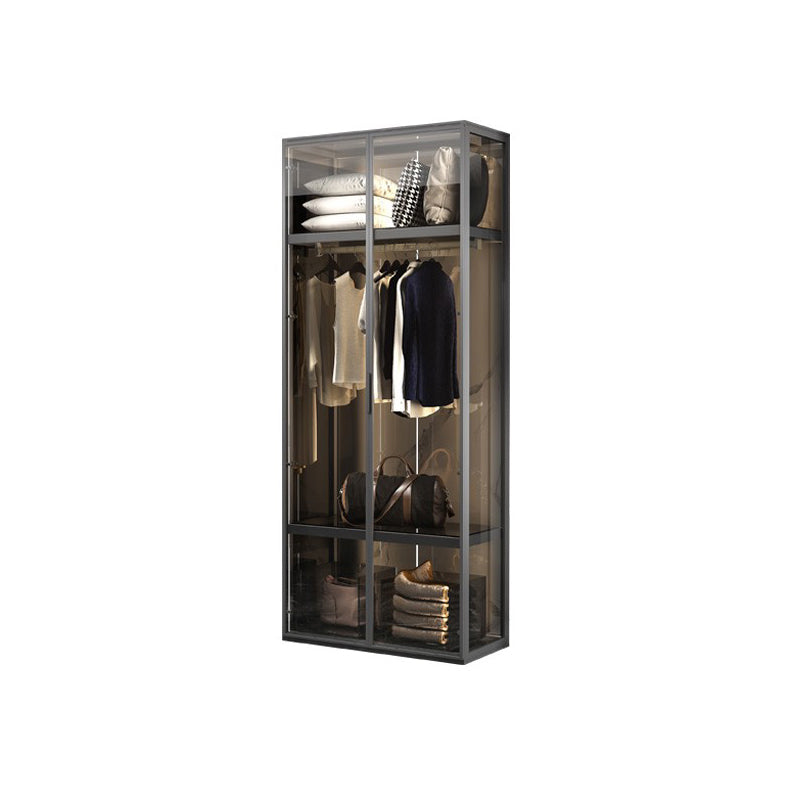 Contemporary Tempered Glass Wardrobe Armoire Freestanding Wardrobe with Shelves 31.5"L x 20"W x 79"H Grey Clearhalo 'Armoires & Wardrobes' 'armoires_wardrobes' 'Bedroom Furniture' 'furn' 'furn_armoires_wardrobes' 'Furniture' 6953860