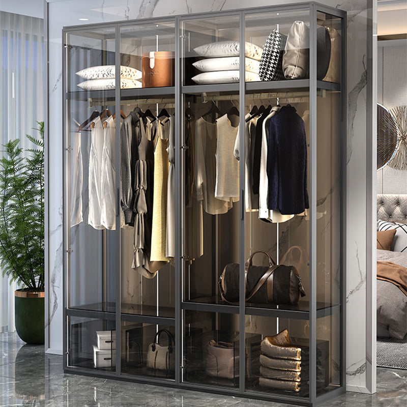 Contemporary Tempered Glass Wardrobe Armoire Freestanding Wardrobe with Shelves Clearhalo 'Armoires & Wardrobes' 'armoires_wardrobes' 'Bedroom Furniture' 'furn' 'furn_armoires_wardrobes' 'Furniture' 6953861