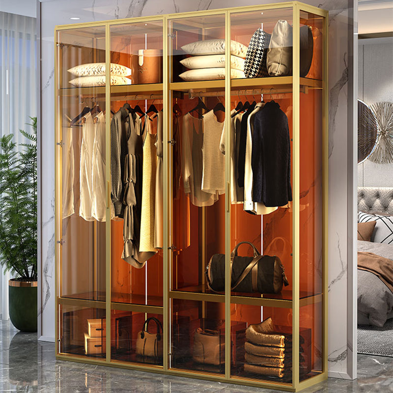 Contemporary Tempered Glass Wardrobe Armoire Freestanding Wardrobe with Shelves Clearhalo 'Armoires & Wardrobes' 'armoires_wardrobes' 'Bedroom Furniture' 'furn' 'furn_armoires_wardrobes' 'Furniture' 6953864