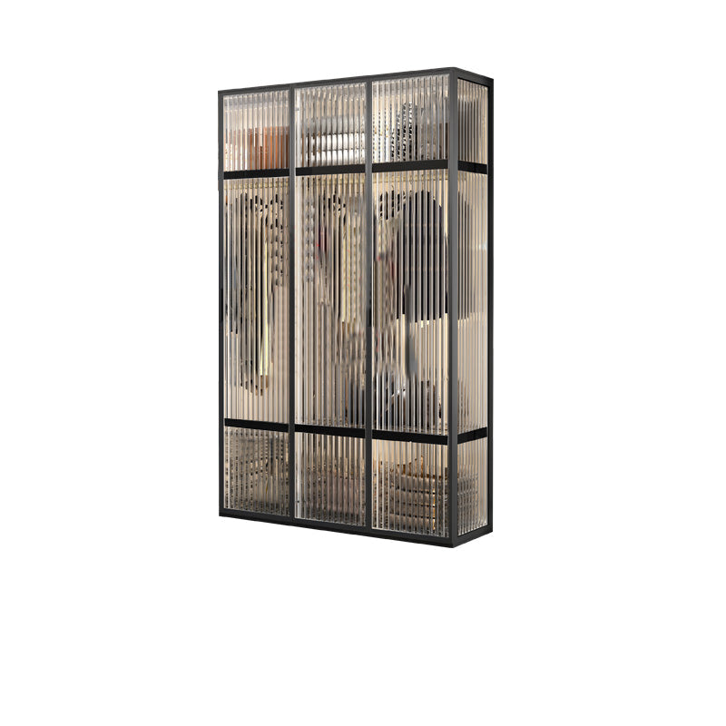 Contemporary Tempered Glass Wardrobe Armoire Freestanding Wardrobe with Shelves 47"L x 20"W x 79"H Clear Black Clearhalo 'Armoires & Wardrobes' 'armoires_wardrobes' 'Bedroom Furniture' 'furn' 'furn_armoires_wardrobes' 'Furniture' 6953869