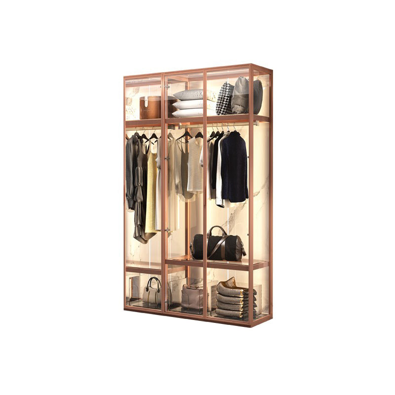 Contemporary Tempered Glass Wardrobe Armoire Freestanding Wardrobe with Shelves 47"L x 20"W x 79"H Rose Gold Clearhalo 'Armoires & Wardrobes' 'armoires_wardrobes' 'Bedroom Furniture' 'furn' 'furn_armoires_wardrobes' 'Furniture' 6953871