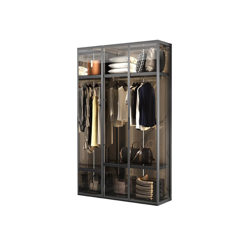 Contemporary Tempered Glass Wardrobe Armoire Freestanding Wardrobe with Shelves 47"L x 20"W x 79"H Grey Clearhalo 'Armoires & Wardrobes' 'armoires_wardrobes' 'Bedroom Furniture' 'furn' 'furn_armoires_wardrobes' 'Furniture' 6953874