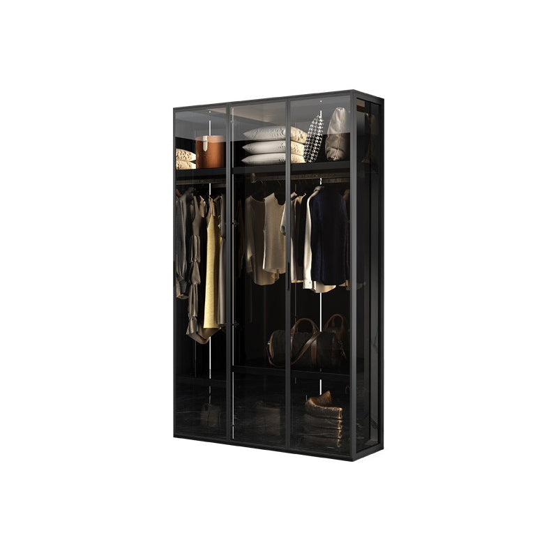 Contemporary Tempered Glass Wardrobe Armoire Freestanding Wardrobe with Shelves 47"L x 20"W x 79"H Black Clearhalo 'Armoires & Wardrobes' 'armoires_wardrobes' 'Bedroom Furniture' 'furn' 'furn_armoires_wardrobes' 'Furniture' 6953878