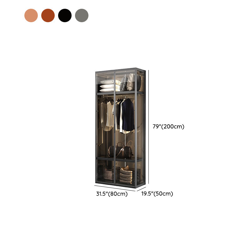 Contemporary Tempered Glass Wardrobe Armoire Freestanding Wardrobe with Shelves Clearhalo 'Armoires & Wardrobes' 'armoires_wardrobes' 'Bedroom Furniture' 'furn' 'furn_armoires_wardrobes' 'Furniture' 6953884
