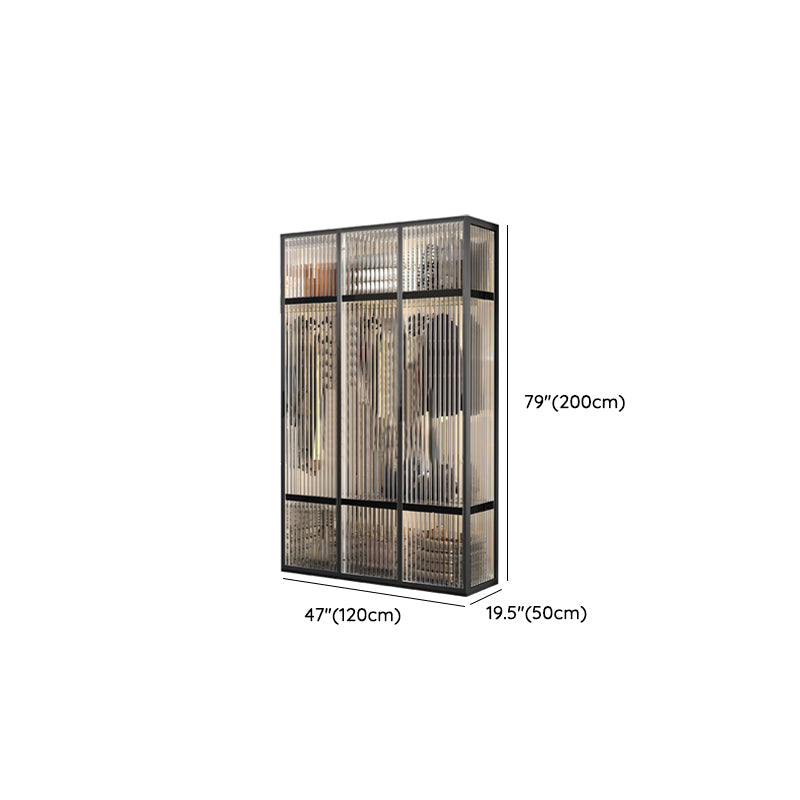 Contemporary Tempered Glass Wardrobe Armoire Freestanding Wardrobe with Shelves Clearhalo 'Armoires & Wardrobes' 'armoires_wardrobes' 'Bedroom Furniture' 'furn' 'furn_armoires_wardrobes' 'Furniture' 6953888