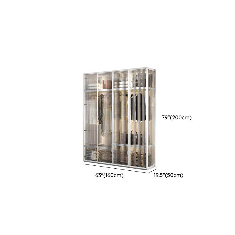 Contemporary Tempered Glass Wardrobe Armoire Freestanding Wardrobe with Shelves Clearhalo 'Armoires & Wardrobes' 'armoires_wardrobes' 'Bedroom Furniture' 'furn' 'furn_armoires_wardrobes' 'Furniture' 6953889