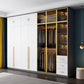 Modern Wood and Glass Wardrobe Freestanding Wardrobe with Soft Close Drawers and Doors