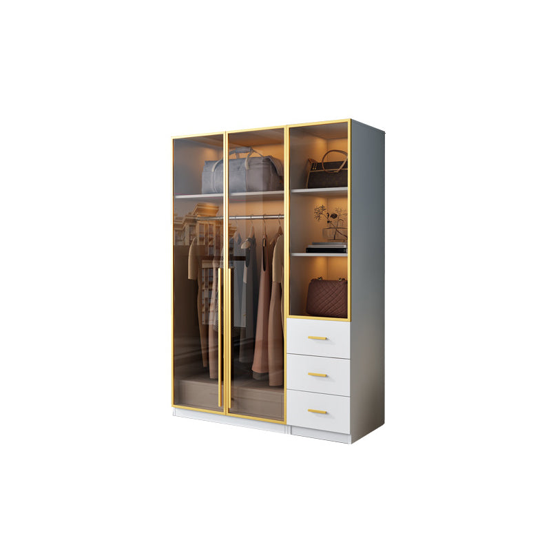 Modern Wood and Glass Wardrobe Freestanding Wardrobe with Soft Close Drawers and Doors