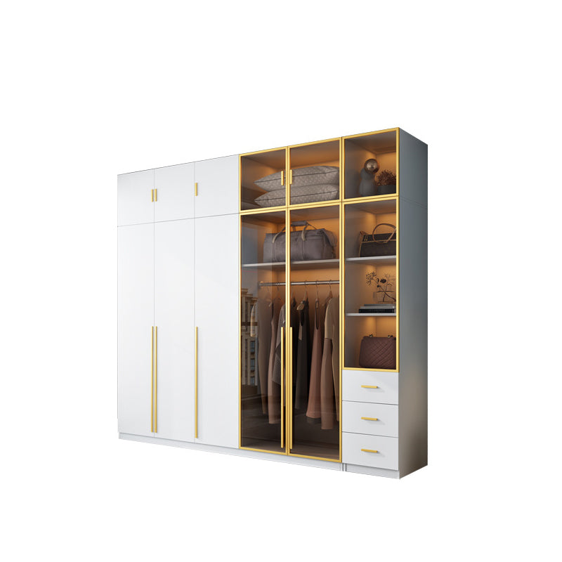 Modern Wood and Glass Wardrobe Freestanding Wardrobe with Soft Close Drawers and Doors