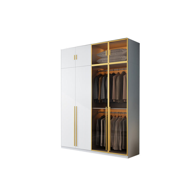 Modern Wood and Glass Wardrobe Freestanding Wardrobe with Soft Close Drawers and Doors