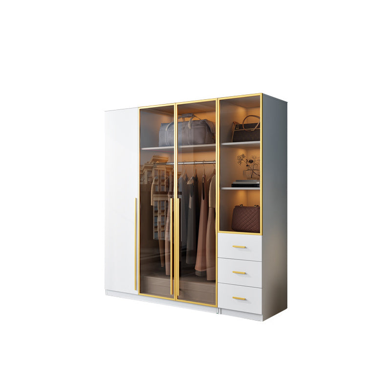 Modern Wood and Glass Wardrobe Freestanding Wardrobe with Soft Close Drawers and Doors