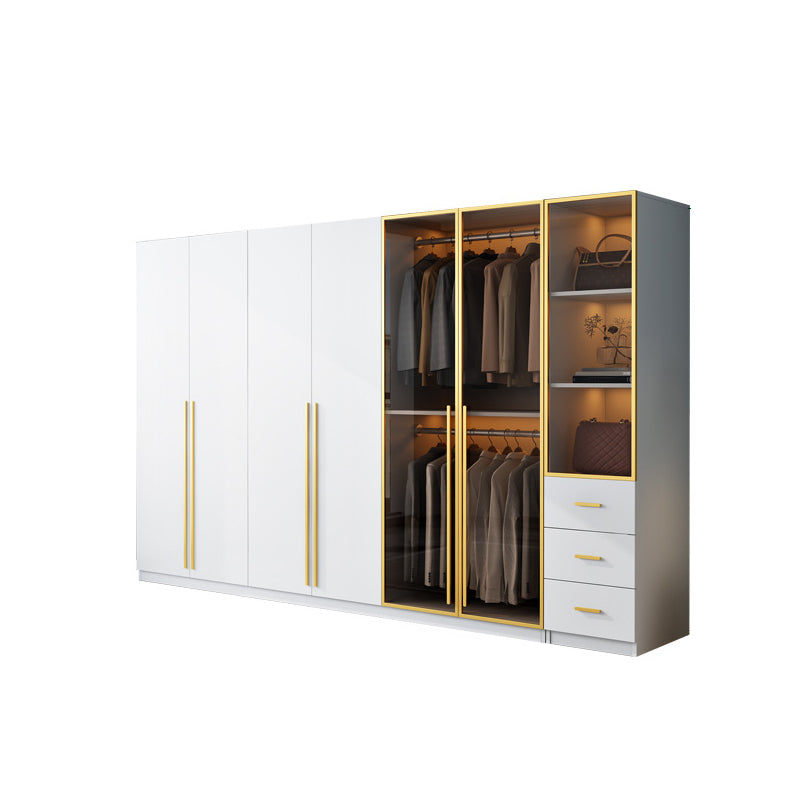 Modern Wood and Glass Wardrobe Freestanding Wardrobe with Soft Close Drawers and Doors