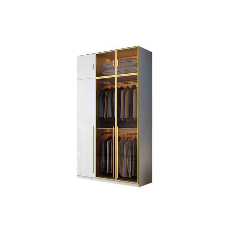 Modern Wood and Glass Wardrobe Freestanding Wardrobe with Soft Close Drawers and Doors