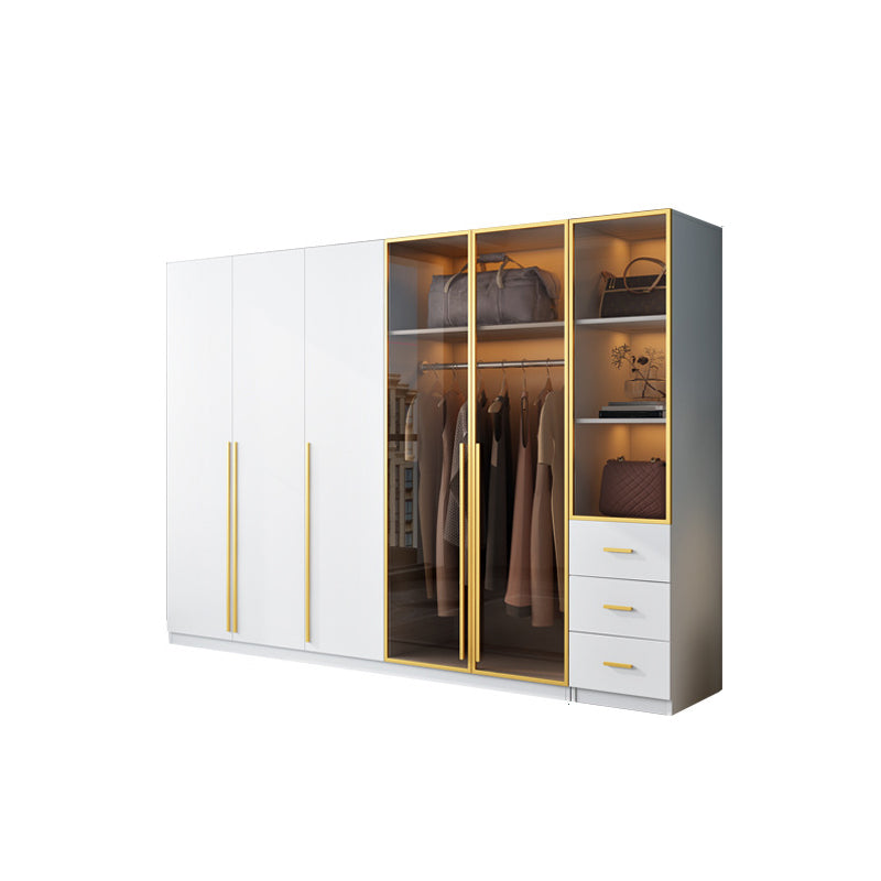 Modern Wood and Glass Wardrobe Freestanding Wardrobe with Soft Close Drawers and Doors