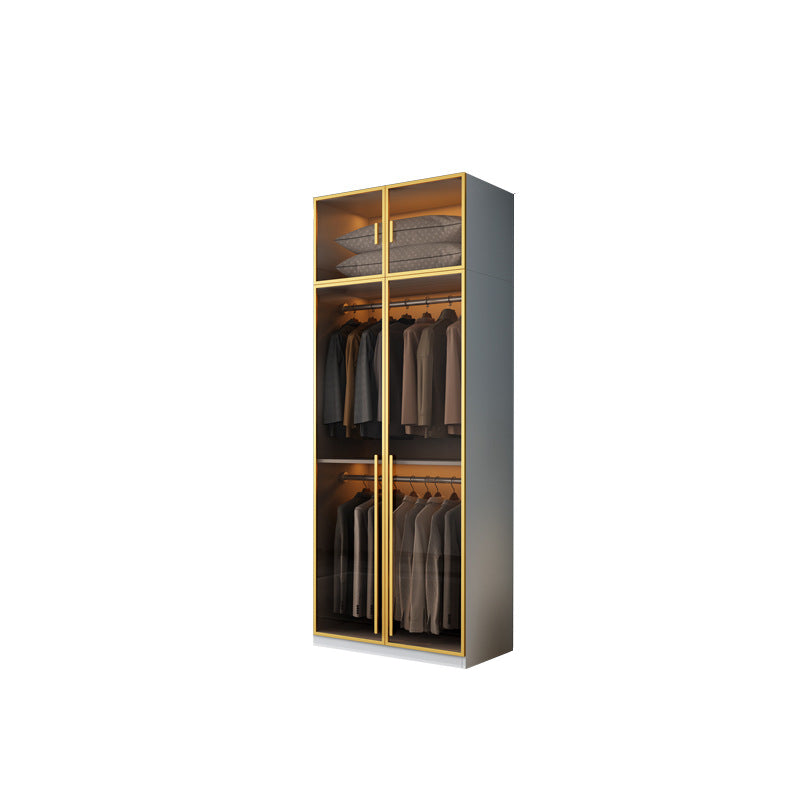 Modern Wood and Glass Wardrobe Freestanding Wardrobe with Soft Close Drawers and Doors