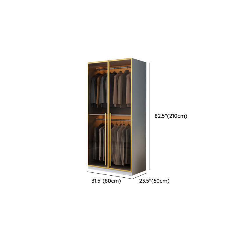 Modern Wood and Glass Wardrobe Freestanding Wardrobe with Soft Close Drawers and Doors