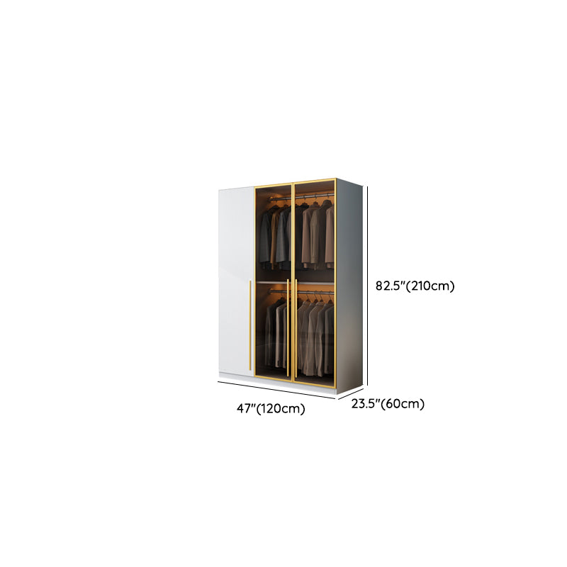 Modern Wood and Glass Wardrobe Freestanding Wardrobe with Soft Close Drawers and Doors