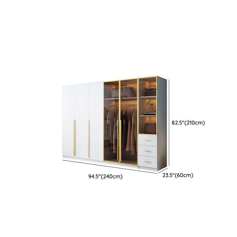 Modern Wood and Glass Wardrobe Freestanding Wardrobe with Soft Close Drawers and Doors