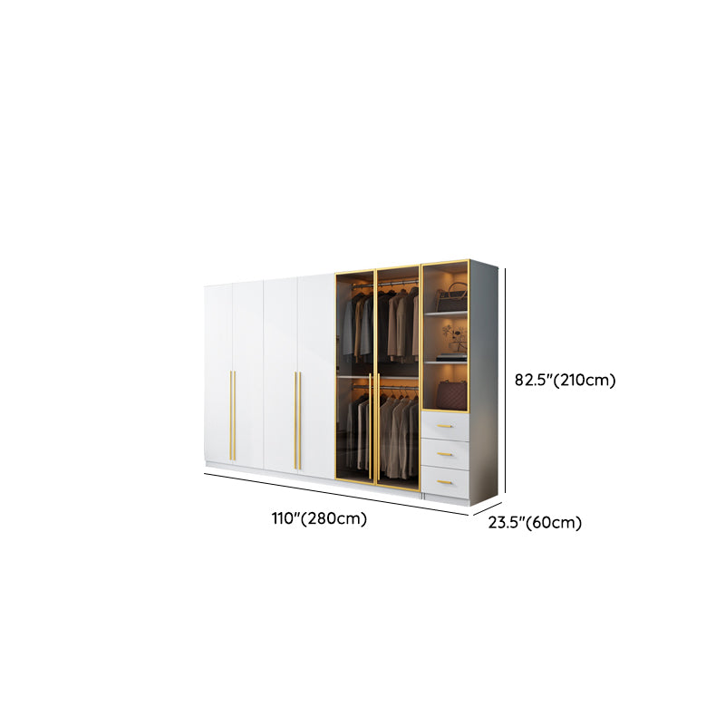 Modern Wood and Glass Wardrobe Freestanding Wardrobe with Soft Close Drawers and Doors