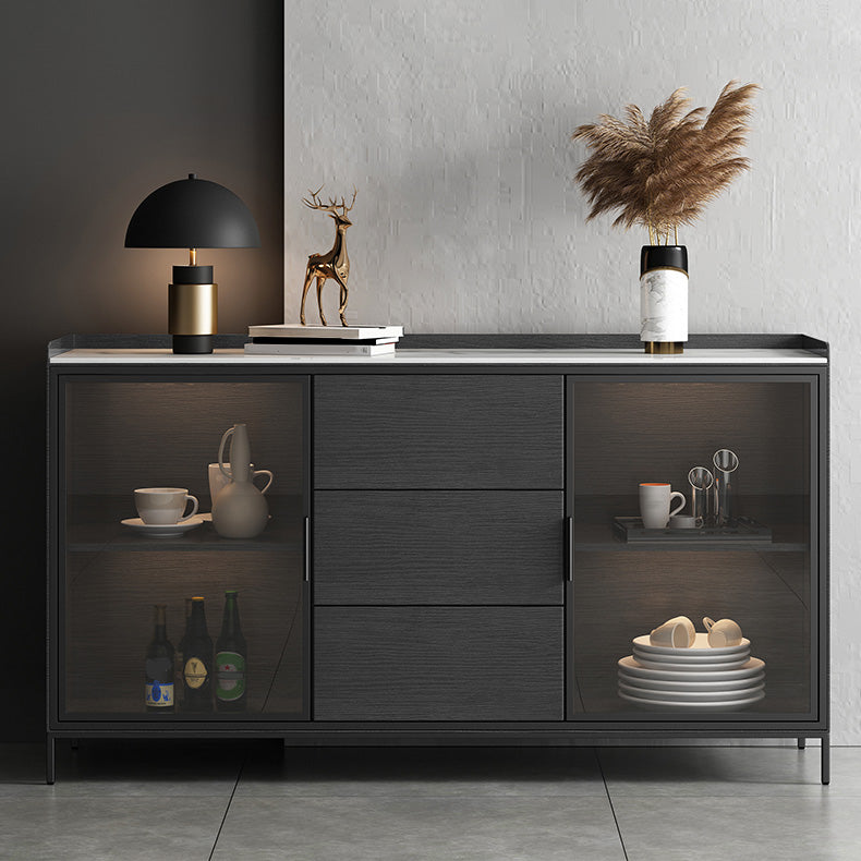 Porte di vetro in vetro in stile glam con armadi e cassetti