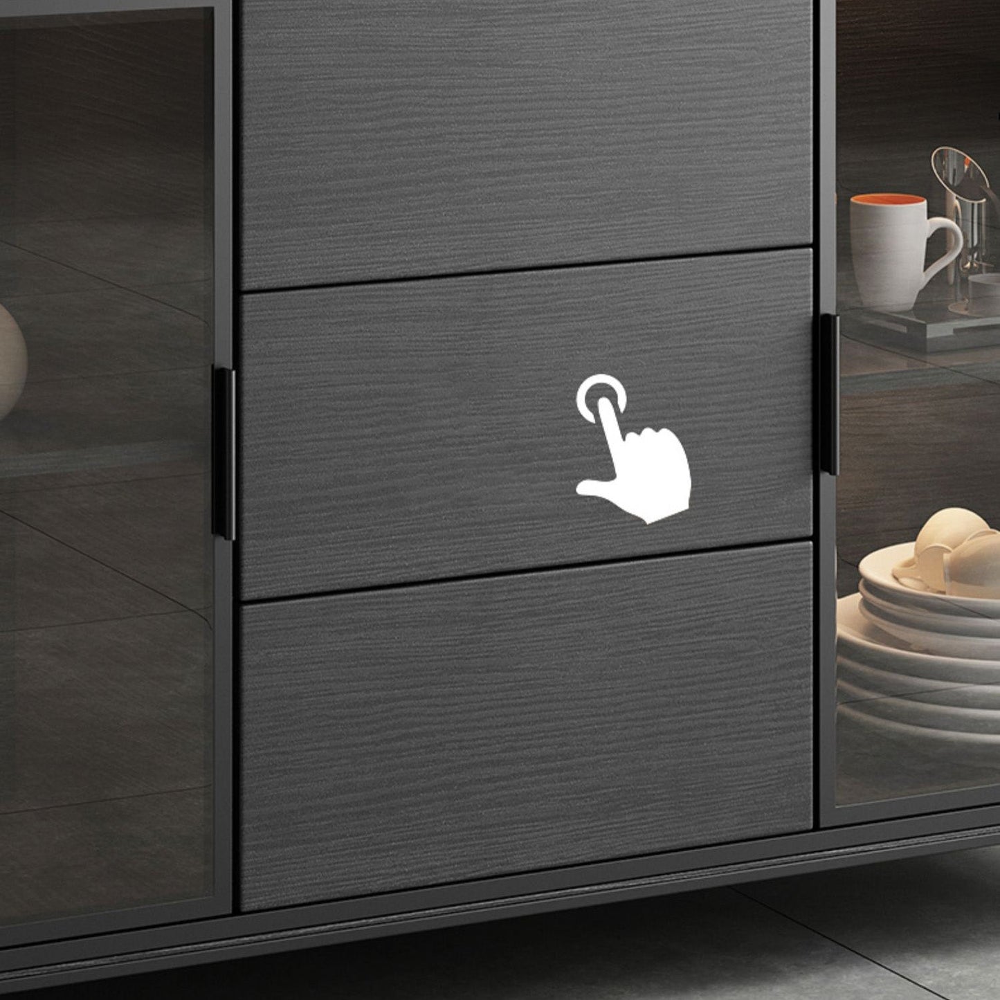 Porte di vetro in vetro in stile glam con armadi e cassetti