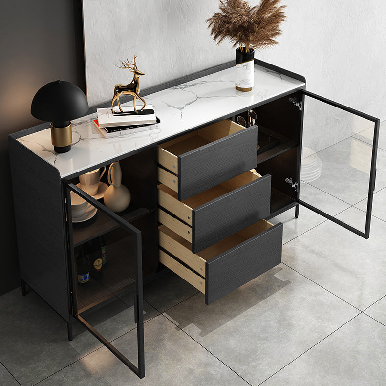 Porte di vetro in vetro in stile glam con armadi e cassetti