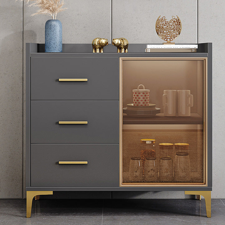 Glam Credenza Adjustable Shelving Wood Side Board with Cabinets and Drawers 31"L x 16"W x 35"H Grey Clearhalo 'buffet_sideboard' 'Buffets & Sideboards' 'furn' 'furn_buffet_sideboard' 'Furniture' 'Kitchen & Dining Furniture' 6954004