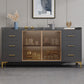 Glam Credenza Adjustable Shelving Wood Side Board with Cabinets and Drawers 63"L x 16"W x 35"H Grey Clearhalo 'buffet_sideboard' 'Buffets & Sideboards' 'furn' 'furn_buffet_sideboard' 'Furniture' 'Kitchen & Dining Furniture' 6954007
