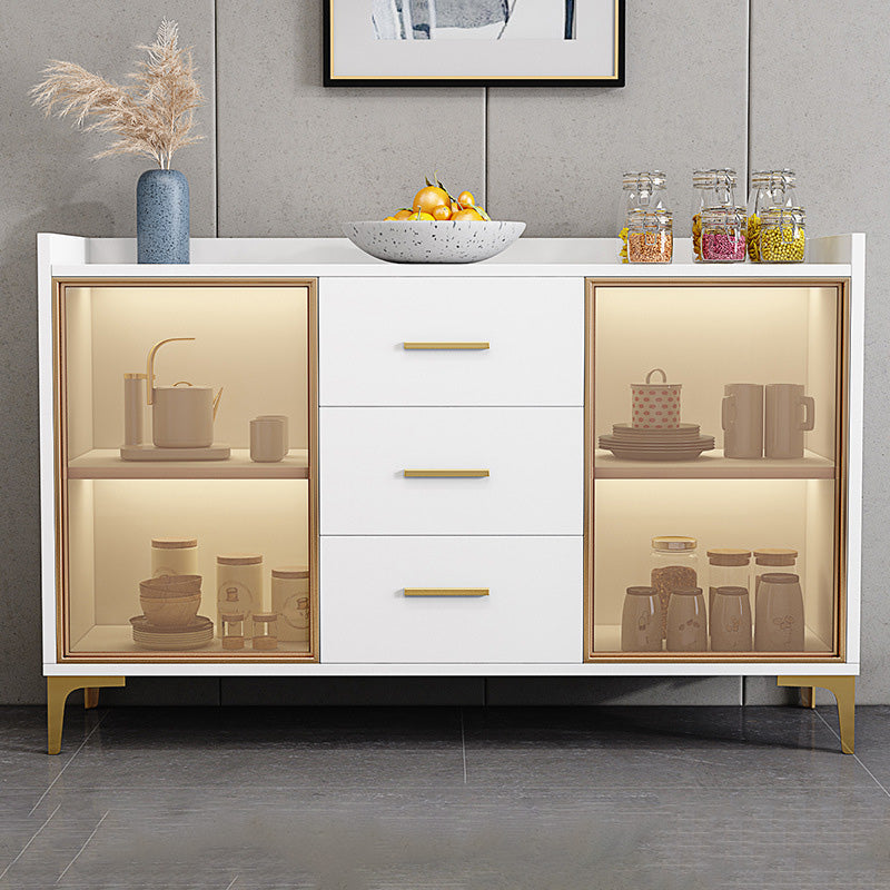 Glam Credenza Adjustable Shelving Wood Side Board with Cabinets and Drawers 47"L x 16"W x 35"H White Clearhalo 'buffet_sideboard' 'Buffets & Sideboards' 'furn' 'furn_buffet_sideboard' 'Furniture' 'Kitchen & Dining Furniture' 6954010