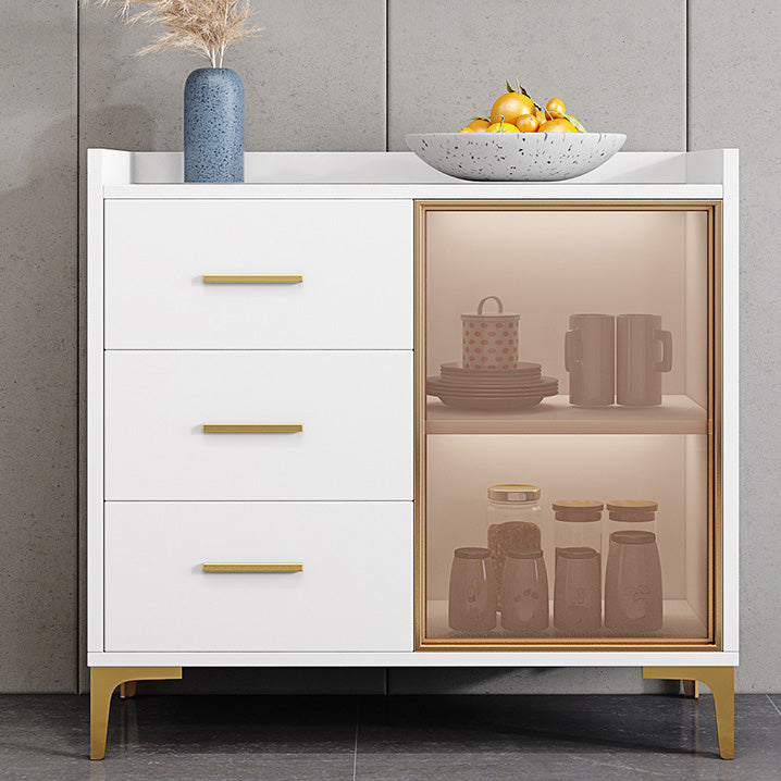 Glam Credenza Adjustable Shelving Wood Side Board with Cabinets and Drawers 31"L x 16"W x 35"H White Clearhalo 'buffet_sideboard' 'Buffets & Sideboards' 'furn' 'furn_buffet_sideboard' 'Furniture' 'Kitchen & Dining Furniture' 6954011