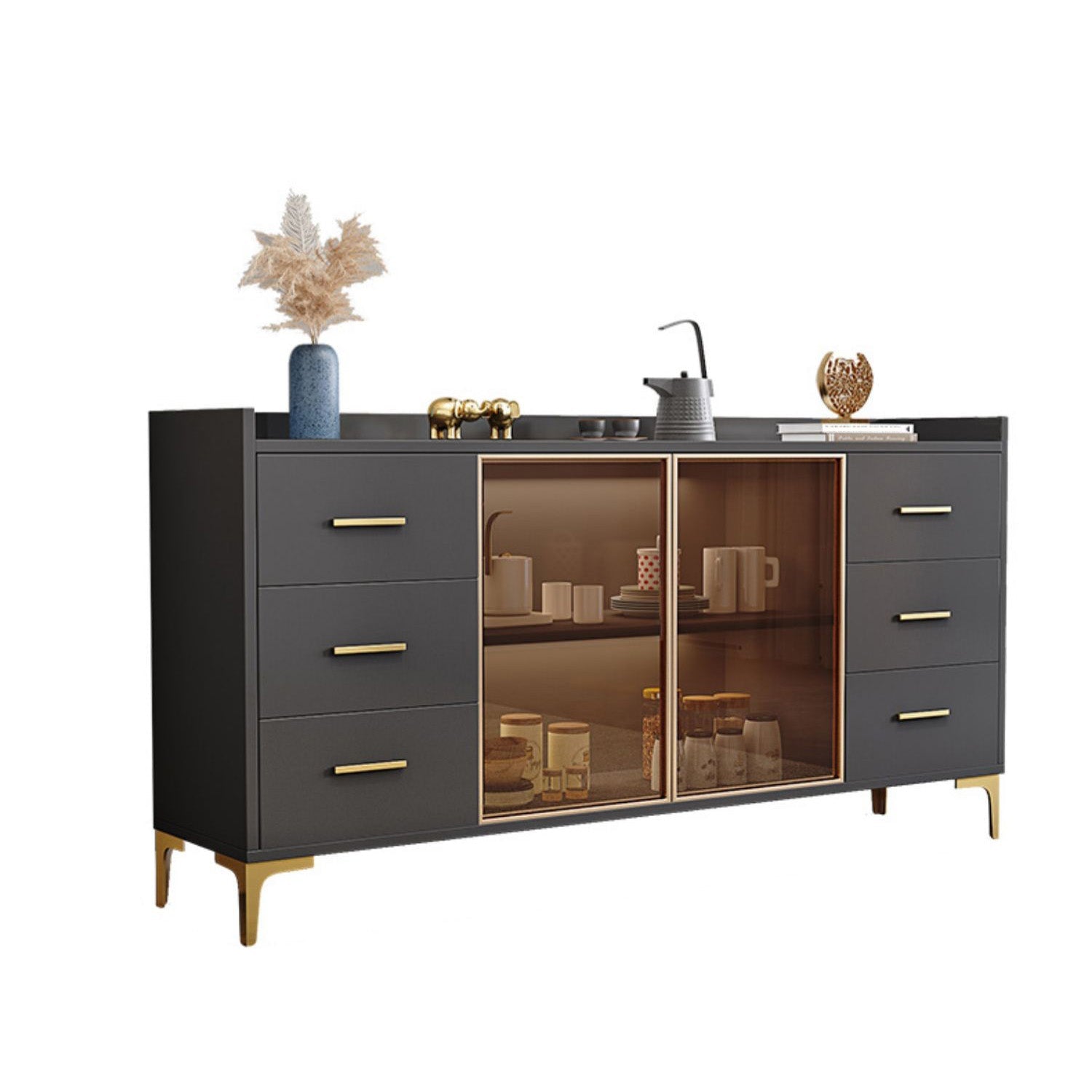 Glam Credenza Adjustable Shelving Wood Side Board with Cabinets and Drawers Clearhalo 'buffet_sideboard' 'Buffets & Sideboards' 'furn' 'furn_buffet_sideboard' 'Furniture' 'Kitchen & Dining Furniture' 6954012