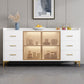 Glam Credenza Adjustable Shelving Wood Side Board with Cabinets and Drawers 63"L x 16"W x 35"H White Clearhalo 'buffet_sideboard' 'Buffets & Sideboards' 'furn' 'furn_buffet_sideboard' 'Furniture' 'Kitchen & Dining Furniture' 6954013