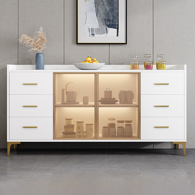 Glam Credenza Adjustable Shelving Wood Side Board with Cabinets and Drawers 63"L x 16"W x 35"H White Clearhalo 'buffet_sideboard' 'Buffets & Sideboards' 'furn' 'furn_buffet_sideboard' 'Furniture' 'Kitchen & Dining Furniture' 6954013