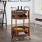 Solid Wood Prep Table Modern Rolling Kitchen Trolley with Wine Storage