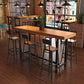Table de bar de style industriel, bureau de bar de bistro rectangulaire en bois massif avec repose-pieds