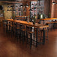 Table de bar de style industriel, bureau de bar de bistro rectangulaire en bois massif avec repose-pieds