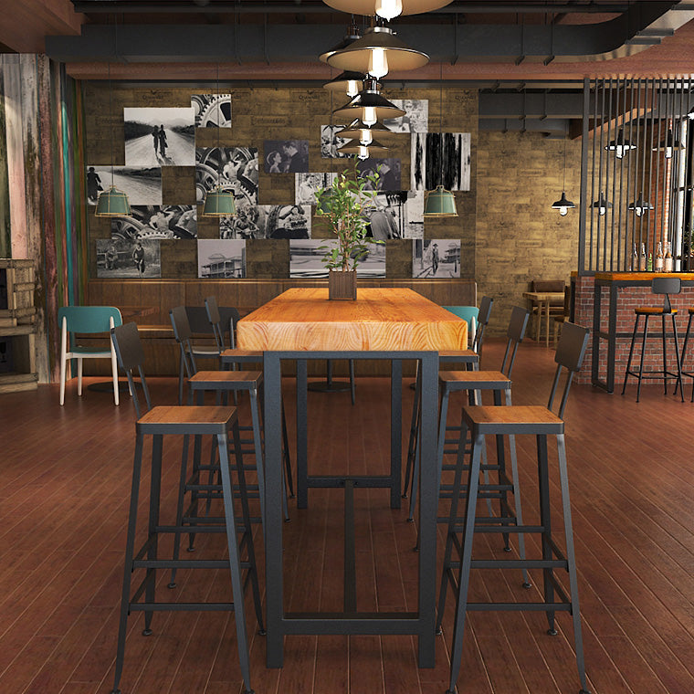 Table de bar de style industriel, bureau de bar de bistro rectangulaire en bois massif avec repose-pieds