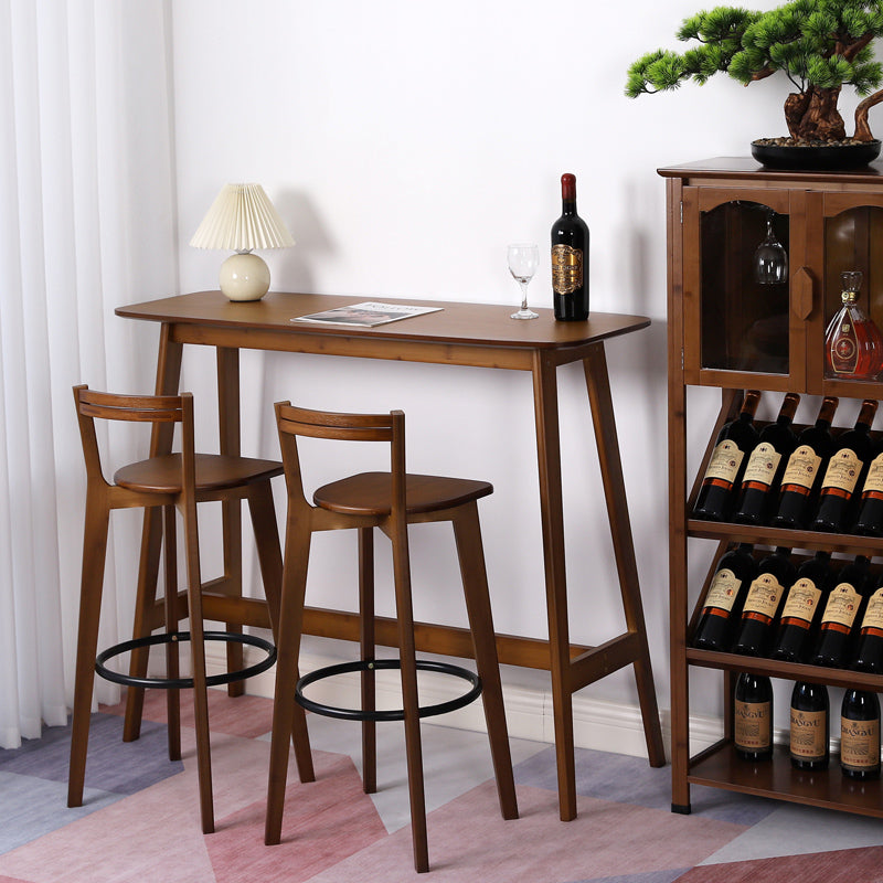 Modern Rectangle Wood Counter Table 1/2/3 Pieces Bar Table Set for Cafe 3 Pieces: Table, 2 Brown Stools Clearhalo 'Bar Furniture' 'furn' 'furn_home_bar_bar_sets' 'Furniture' 'Home Bars & Bar Sets' 'home_bar_bar_sets' 'Kitchen & Dining Furniture' 6954332