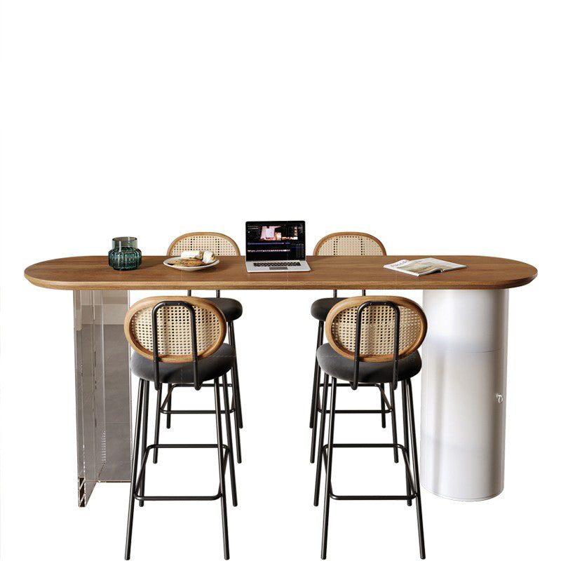 Modern Style Oval Bar Table 1/2/5 Pieces Wood Bar Table Set for Kitchen Clearhalo 'Bar Furniture' 'furn' 'furn_home_bar_bar_sets' 'Furniture' 'Home Bars & Bar Sets' 'home_bar_bar_sets' 'Kitchen & Dining Furniture' 6954353