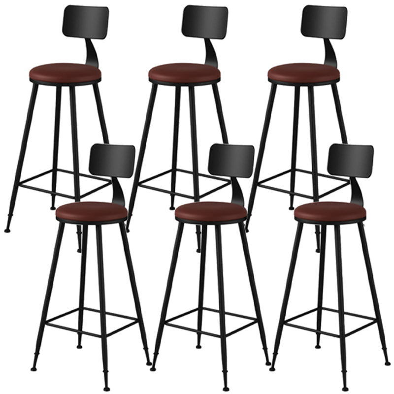 Industrial Style Armless Counter Stool Faux Leather Counter-height Stool Brown 6 Piece Set Bar Stool(30"H) Clearhalo 'Bar Furniture' 'Bar Stools' 'bar_stools' 'furn' 'furn_bar_stools' 'Furniture' 'Kitchen & Dining Furniture' 6954575