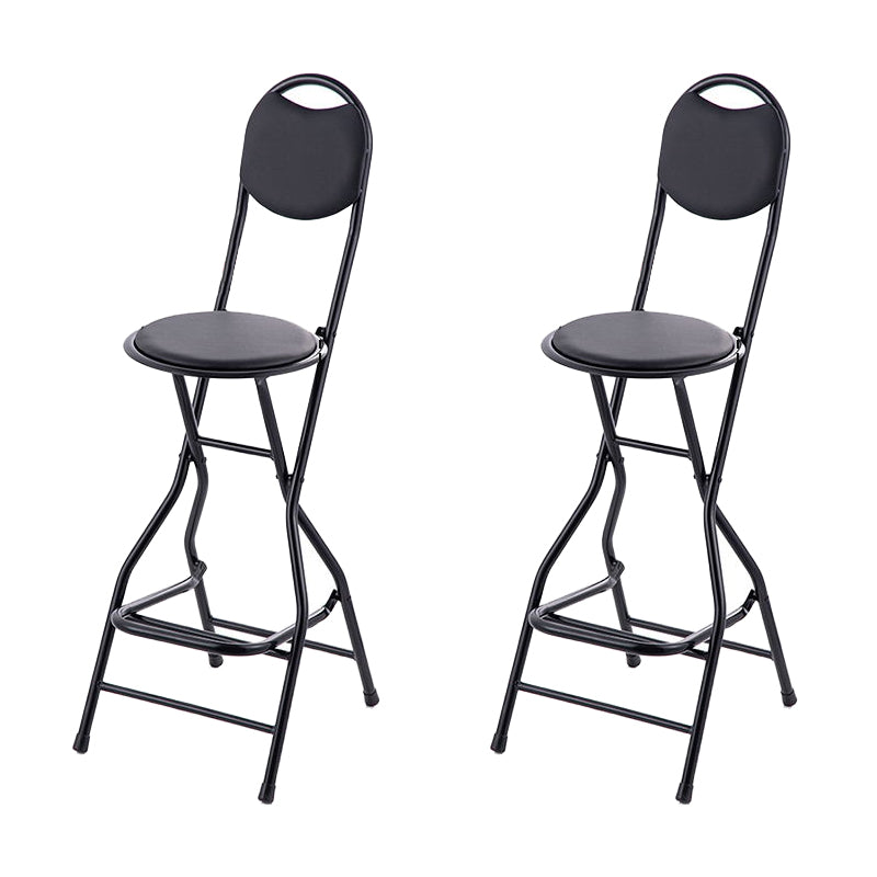 Contemporary Dining Stools Low Back Folding Bar Stools with Metal Base Black 2 Piece Set Clearhalo 'Bar Furniture' 'Bar Stools' 'bar_stools' 'furn' 'furn_bar_stools' 'Furniture' 'Kitchen & Dining Furniture' 6954990