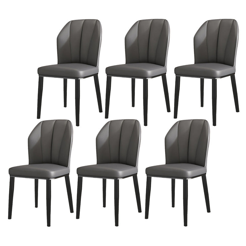 PU Leather Dining Chairs Nordic Style Wingback Armless Chair Dark Gray 6 Piece Set Black Clearhalo 'Dining Chairs' 'Dining Tables & Seating' 'dining_chair' 'furn' 'furn_dining_chair' 'Furniture' 'Kitchen & Dining Furniture' 6955481