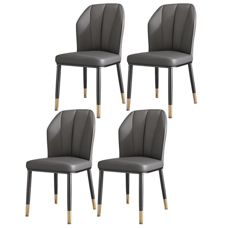 PU Leather Dining Chairs Nordic Style Wingback Armless Chair Dark Gray 4 Piece Set Brass Gold Clearhalo 'Dining Chairs' 'Dining Tables & Seating' 'dining_chair' 'furn' 'furn_dining_chair' 'Furniture' 'Kitchen & Dining Furniture' 6955485